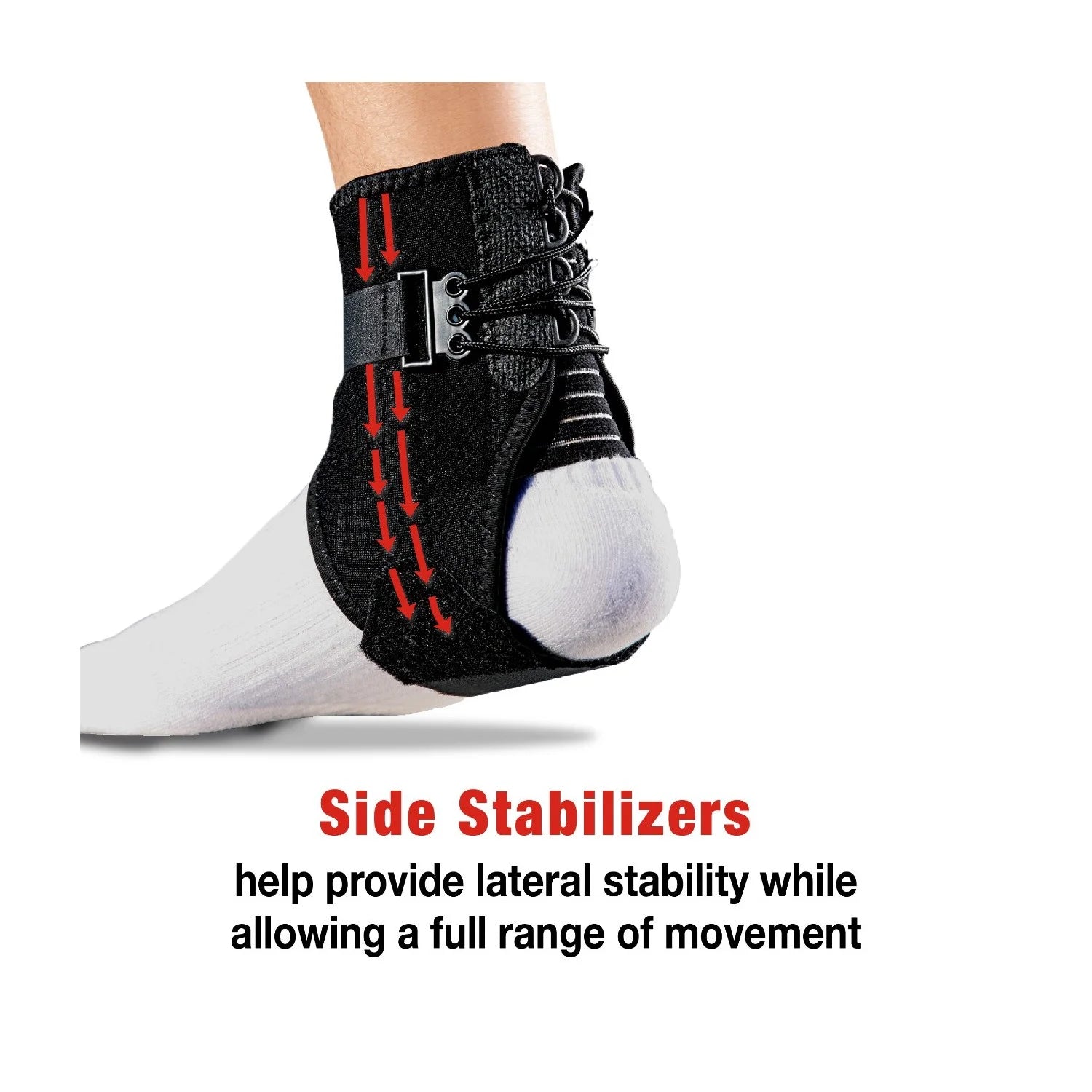 Ankle Support with Side Stabilizers, Adjustable, Black, 1 Brace