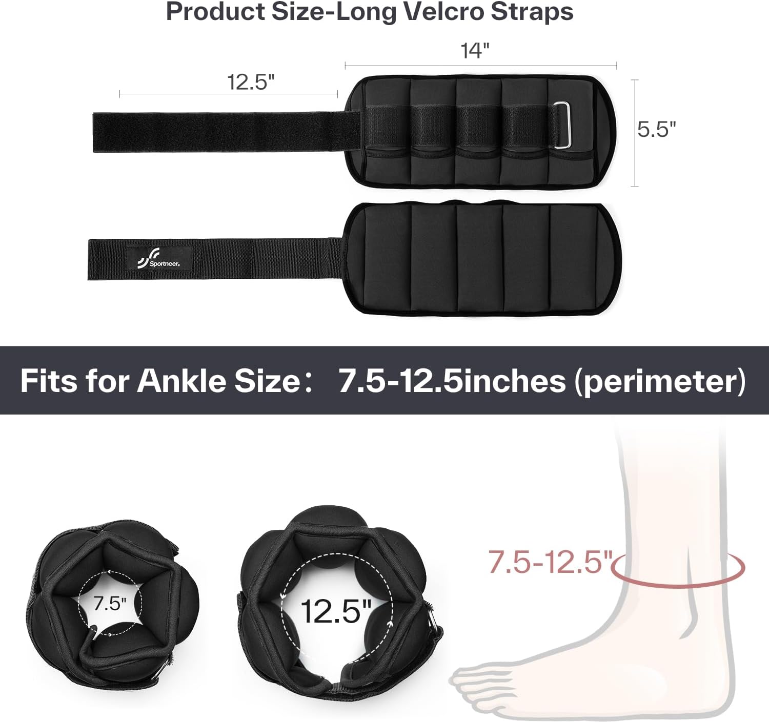 Sportneer Adjustable Ankle Weights 10 lbs Leg Weight Straps, Unisex