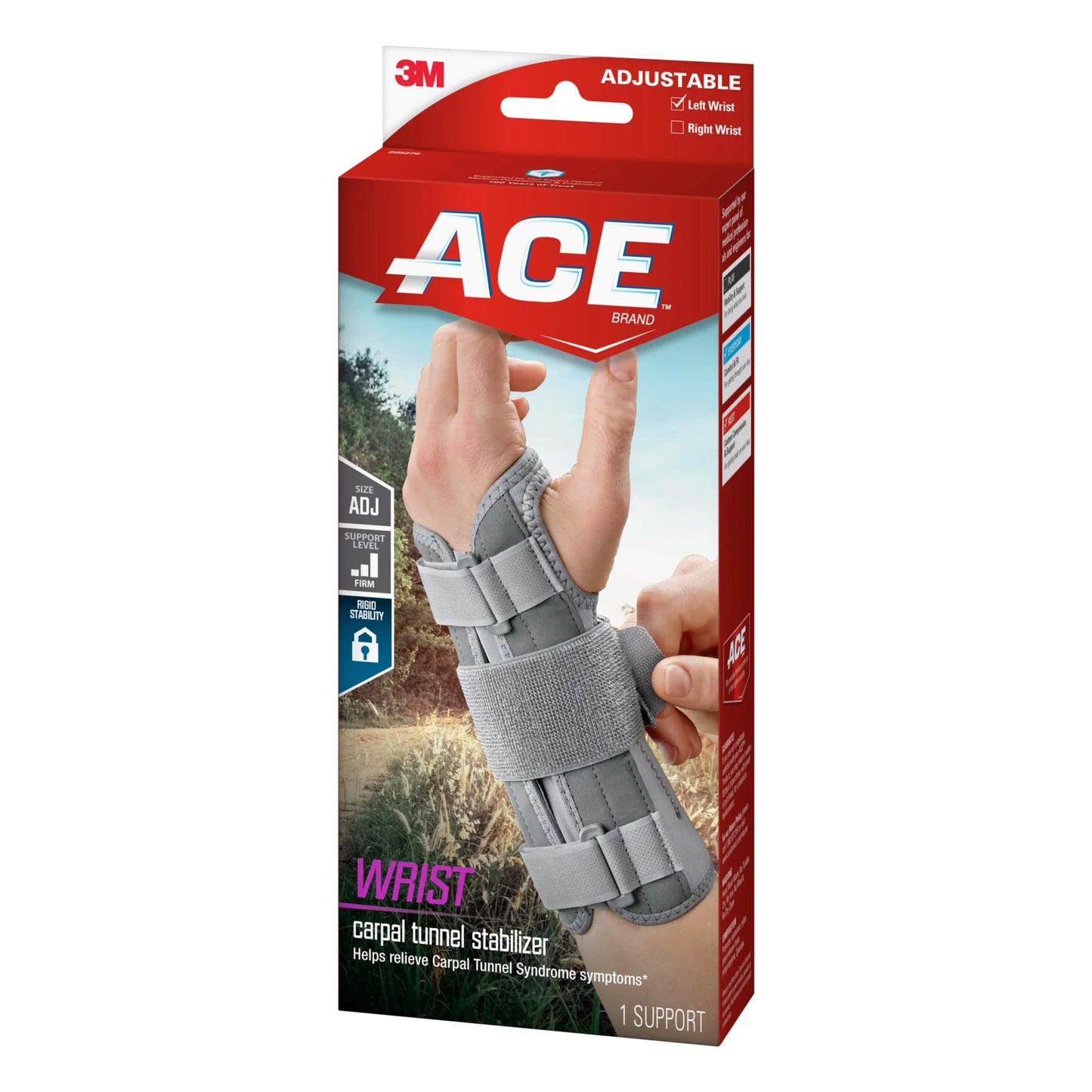 ACE Carpal Tunnel Wrist Stabilizer, Left Wrist, Firm Stability, All Day Wear