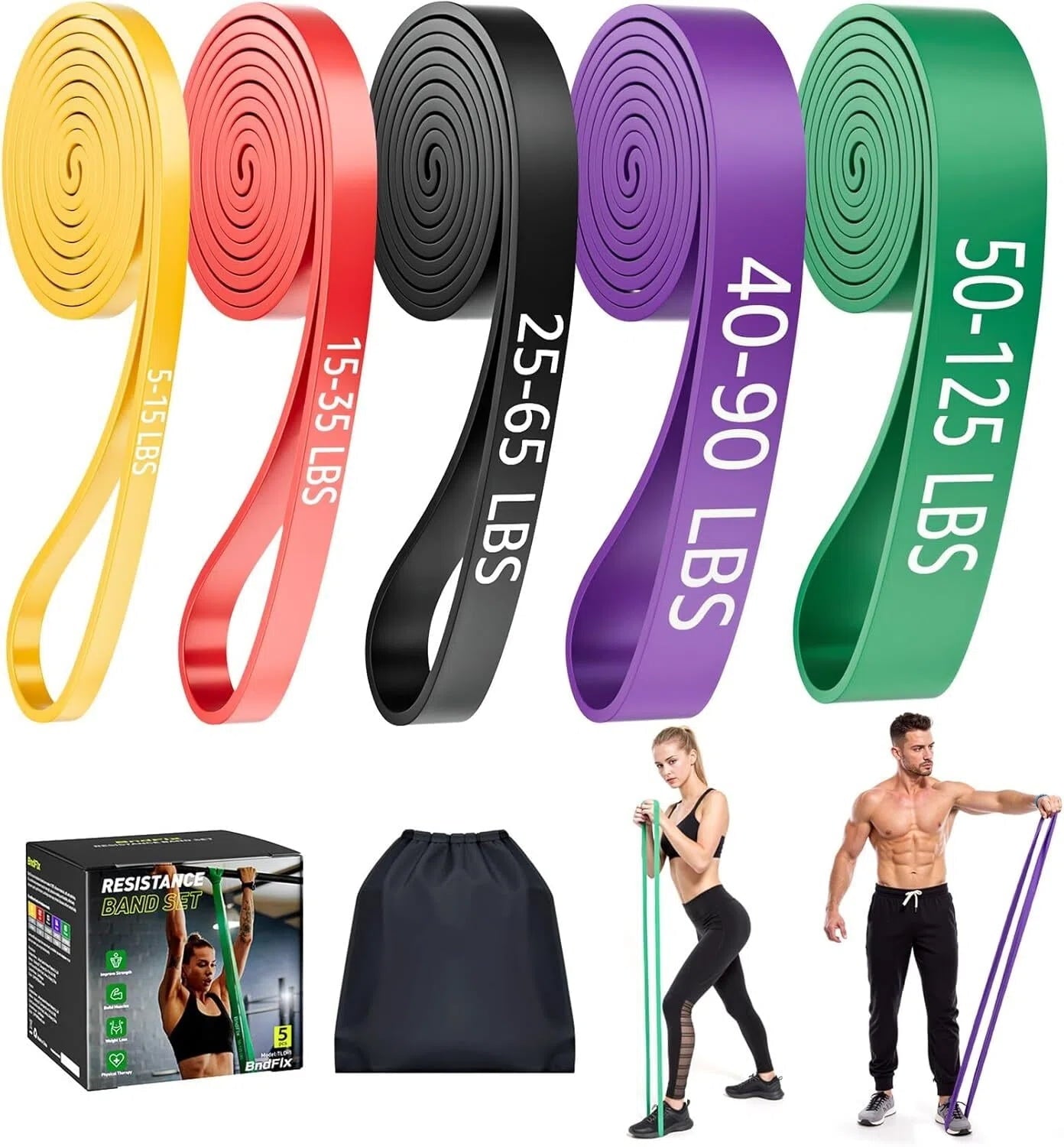 Resistance Bands Set (5Pcs), Exercise Bands with 5 Resistance Levels-Up to 330 Lbs, Pull up Bands for Men & Women, Exercise Workout Bands for Working Out, Body Stretching, Muscle Training