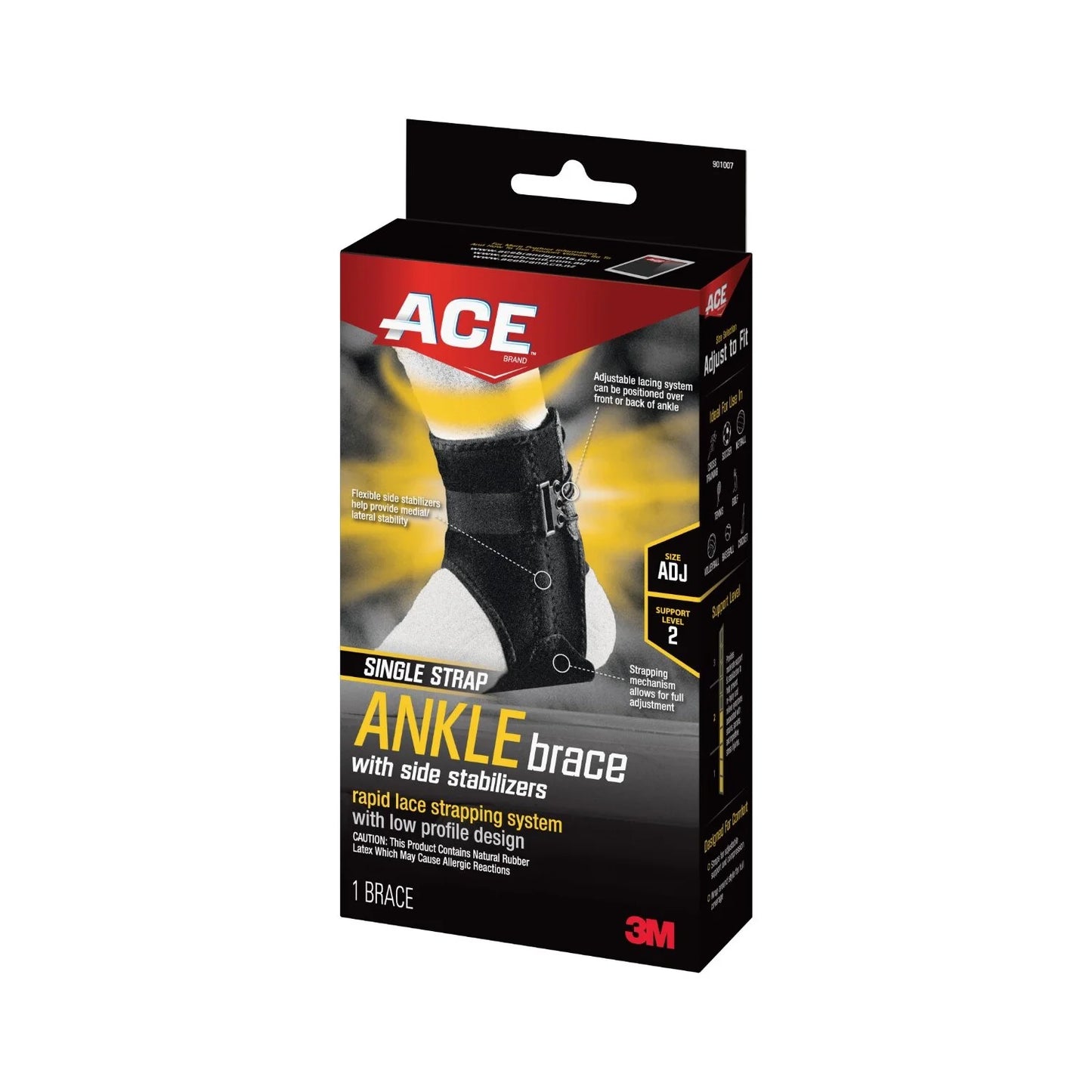 Ankle Support with Side Stabilizers, Adjustable, Black, 1 Brace