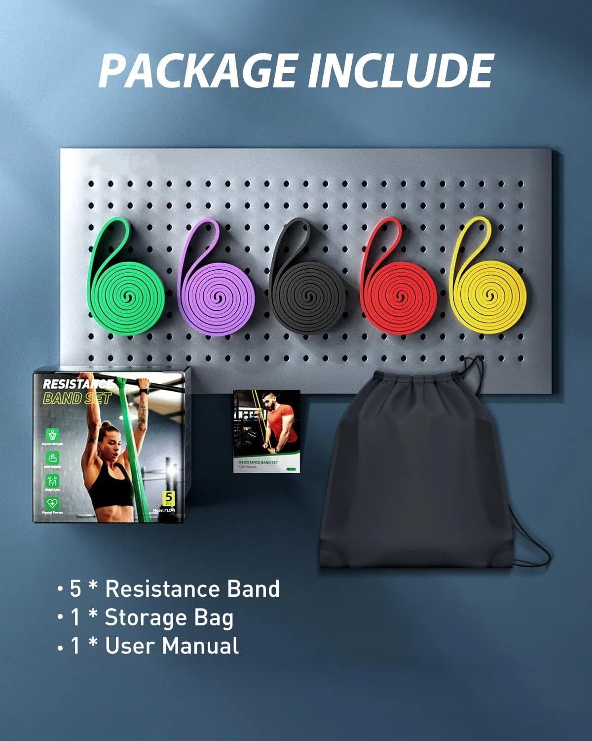 Resistance Bands Set (5Pcs), Exercise Bands with 5 Resistance Levels-Up to 330 Lbs, Pull up Bands for Men & Women, Exercise Workout Bands for Working Out, Body Stretching, Muscle Training